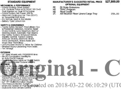 2018 Toyota Camry Hybrid LE