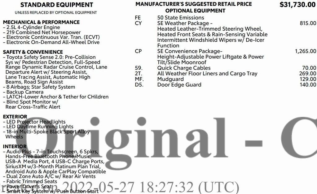 2022 Toyota RAV4 Hybrid SE