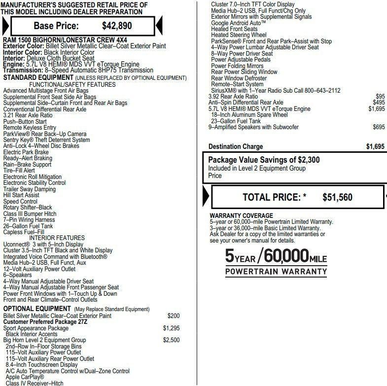 2020 RAM 1500 Big Horn 4x4 Crew Cab 5'7" Box