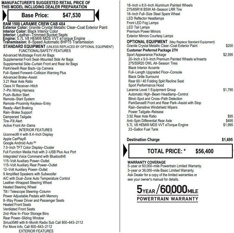 2021 RAM 1500 Laramie 4x4 Crew Cab 5'7" Box