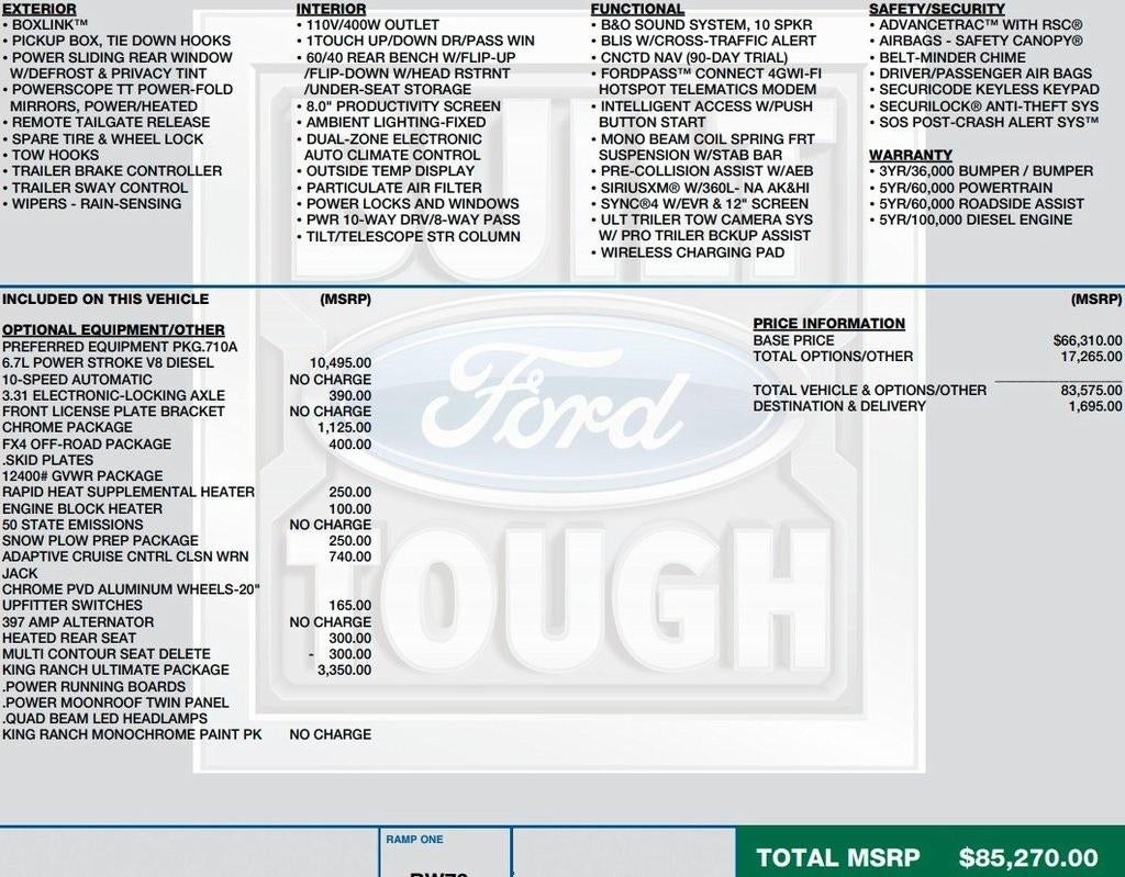 2022 Ford Super Duty F-350 SRW King Ranch 4WD Crew Cab 6.75' Box