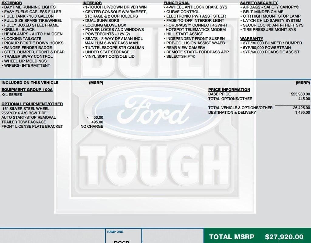 2022 Ford Ranger XL 2WD SuperCab 6' Box