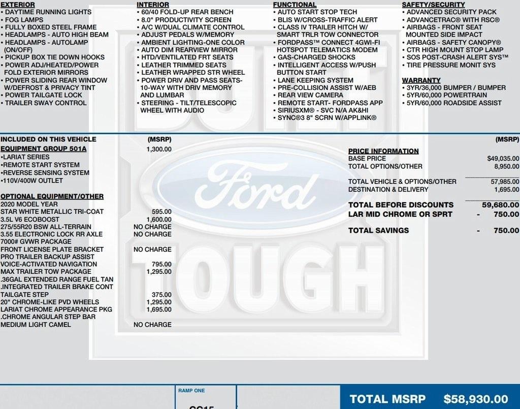 2020 Ford F-150 LARIAT 4WD SuperCrew 5.5' Box