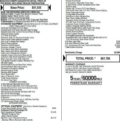 2025 RAM 1500 Big Horn 4x4 Crew Cab 5'7' Box