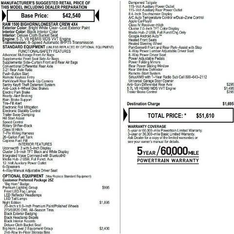 2020 RAM 1500 Big Horn 4x4 Crew Cab 5'7" Box