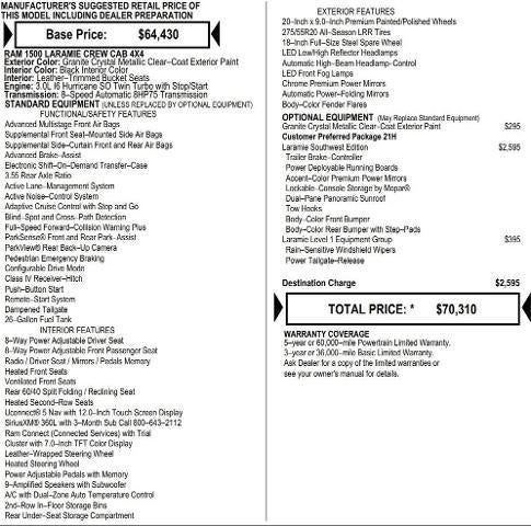 2026 RAM Ram 1500 RAM 1500 LARAMIE CREW CAB 4X4 5'7' BOX