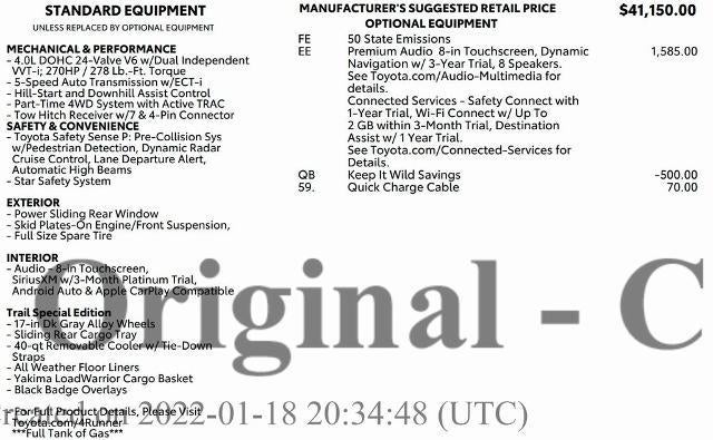 2022 Toyota 4Runner Trail Special Edition 4WD (Natl)